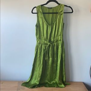 Green satin dress